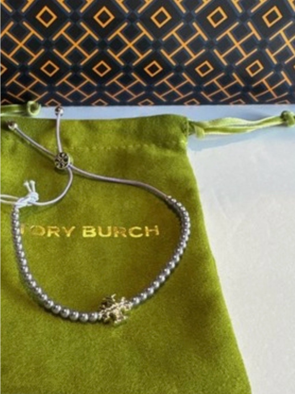 Tory Burch Lavender Beaded Bracelet with Logo Charm